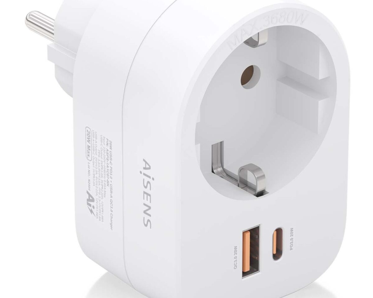 Alternative view of Enchufe AISENS 1Toma 1Usb-C PD 1Usb-A (ASPS-1A1C06-W)