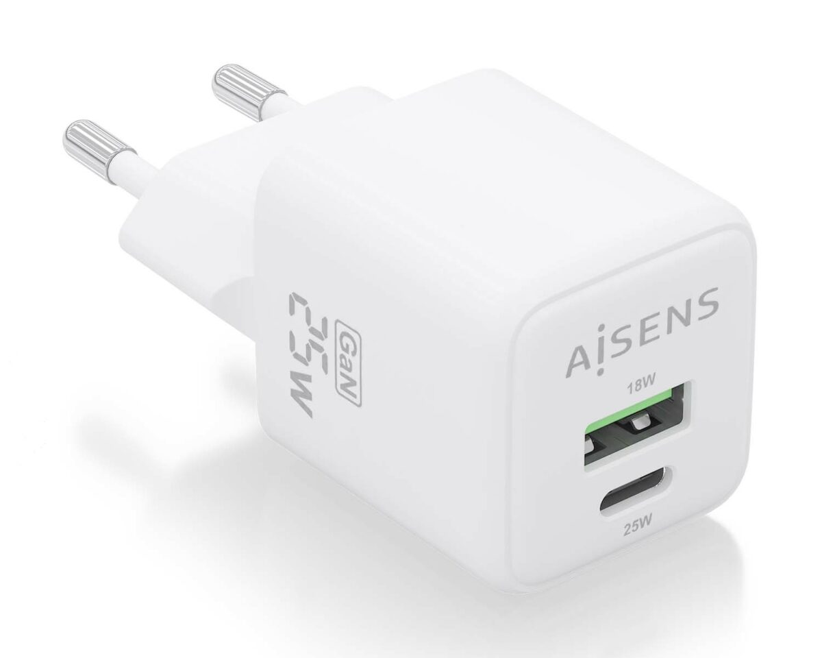 Alternative view of Cargador Pared AISENS GaN 25W USB-A/C (ASCH-25W2P014-W)