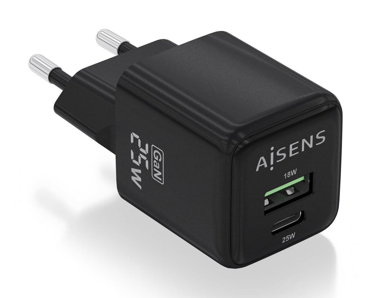 Alternative view of Cargador Pared AISENS GaN 25W USB-A/C(ASCH-25W2P015-BK)