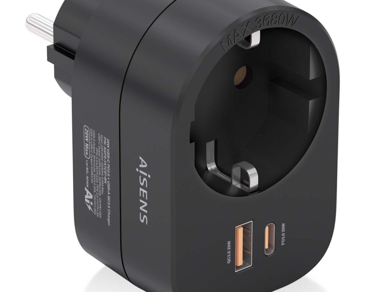 Alternative view of Enchufe AISENS 1Toma 1Usb-C 1Usb-A (ASPS-1A1C07-BK)