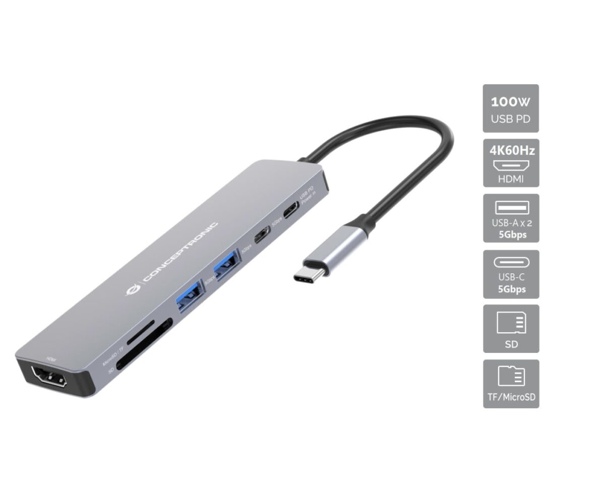 Alternative view of Docking Station CONCEPTRONIC 7en1 USB-C 100W (DONN28G)