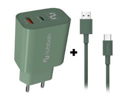 Cargador NUBBEH Bhoot 30W Cable USB-A/C 18W 1.5m Verde