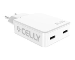 Cargador CELLY GaN 65W 2xUSB-C Blanco (SLIMTC2C65WWH)