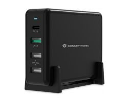 Cargador CONCEPTRONIC 65W 3USB-A 1USB-C Negro (OZUL01B)