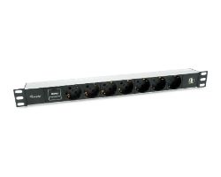 Regleta EQUIP 7xSchuko 2xUSB Rack 1U Negra (EQ333315)