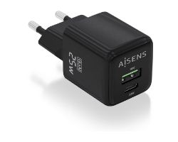 Cargador Pared AISENS GaN 25W USB-A/C(ASCH-25W2P015-BK)