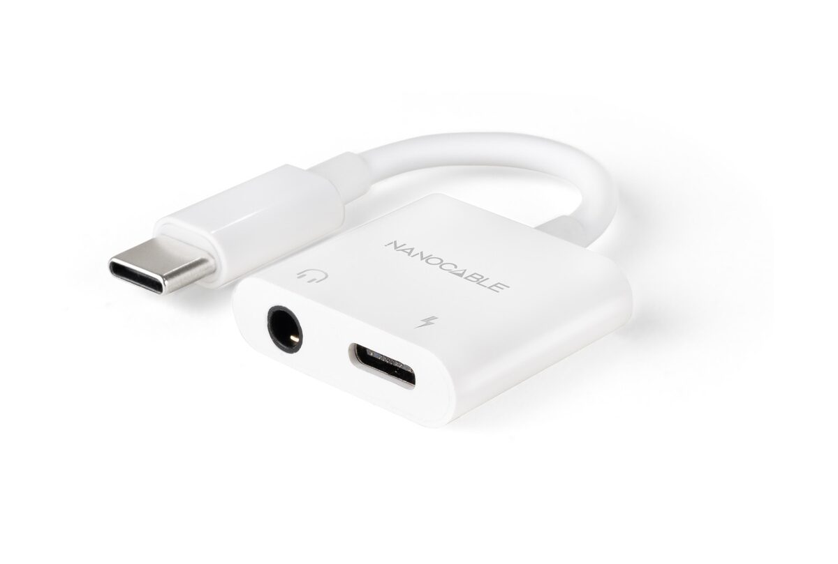 Alternative view of Nanocable USB-C a Jack+USB-C/H 60W Blanco (10.24.1206)