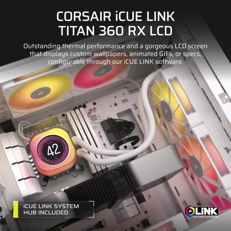 Alternative view of REFRIGERACION LIQUIDA CPU CORSAIR ICUELINK TITAN 360 RX 360MM RGB LCD WHITE
