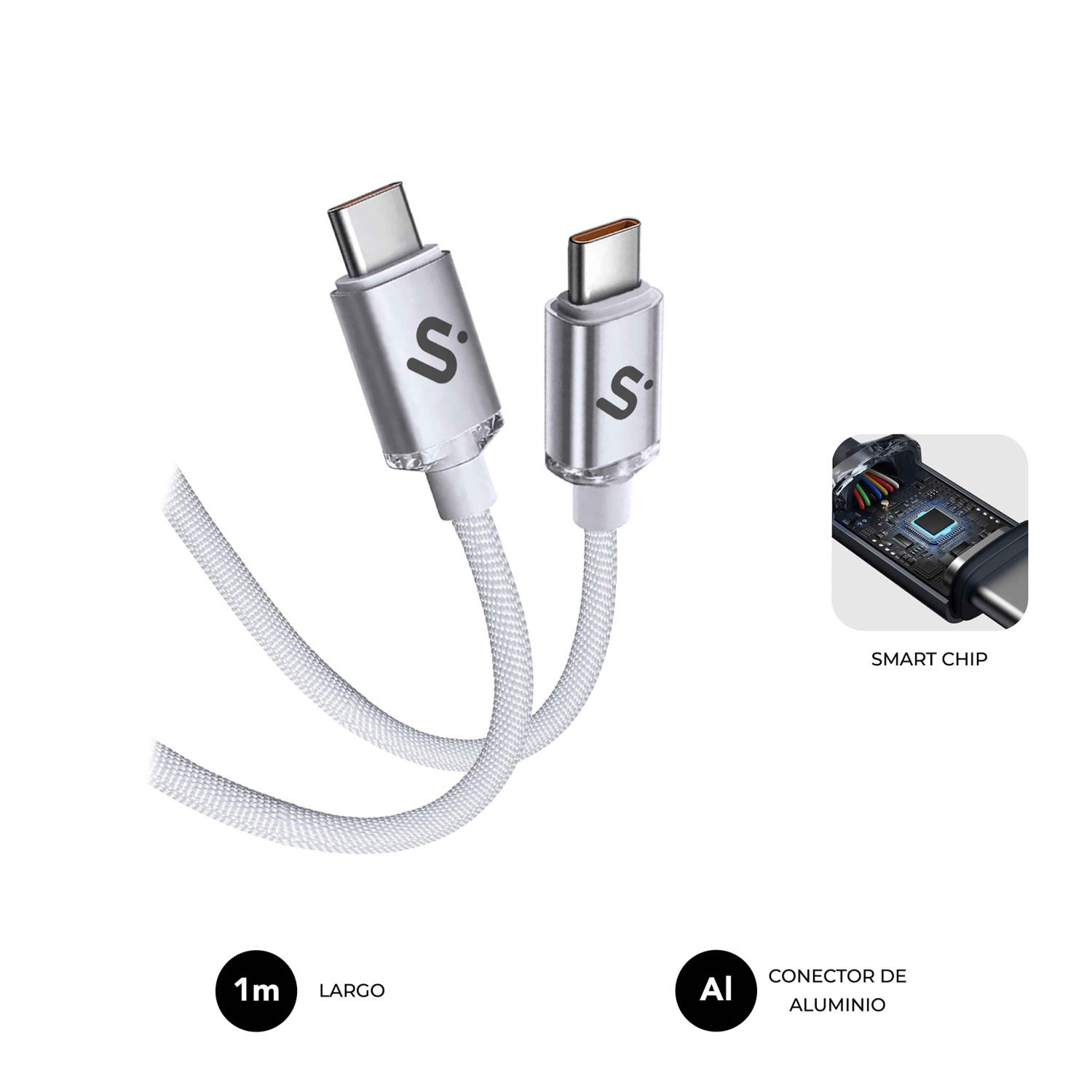 Cable SUBBLIM USB-C 2.0 M/M 1m Blanco (SUBCAB-C06010) - Imagen 2
