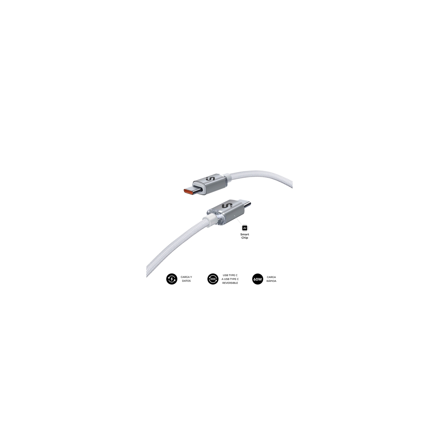 Cable SUBBLIM USB-C 2.0 M/M 1m Blanco (SUBCAB-C06010) - Imagen 3