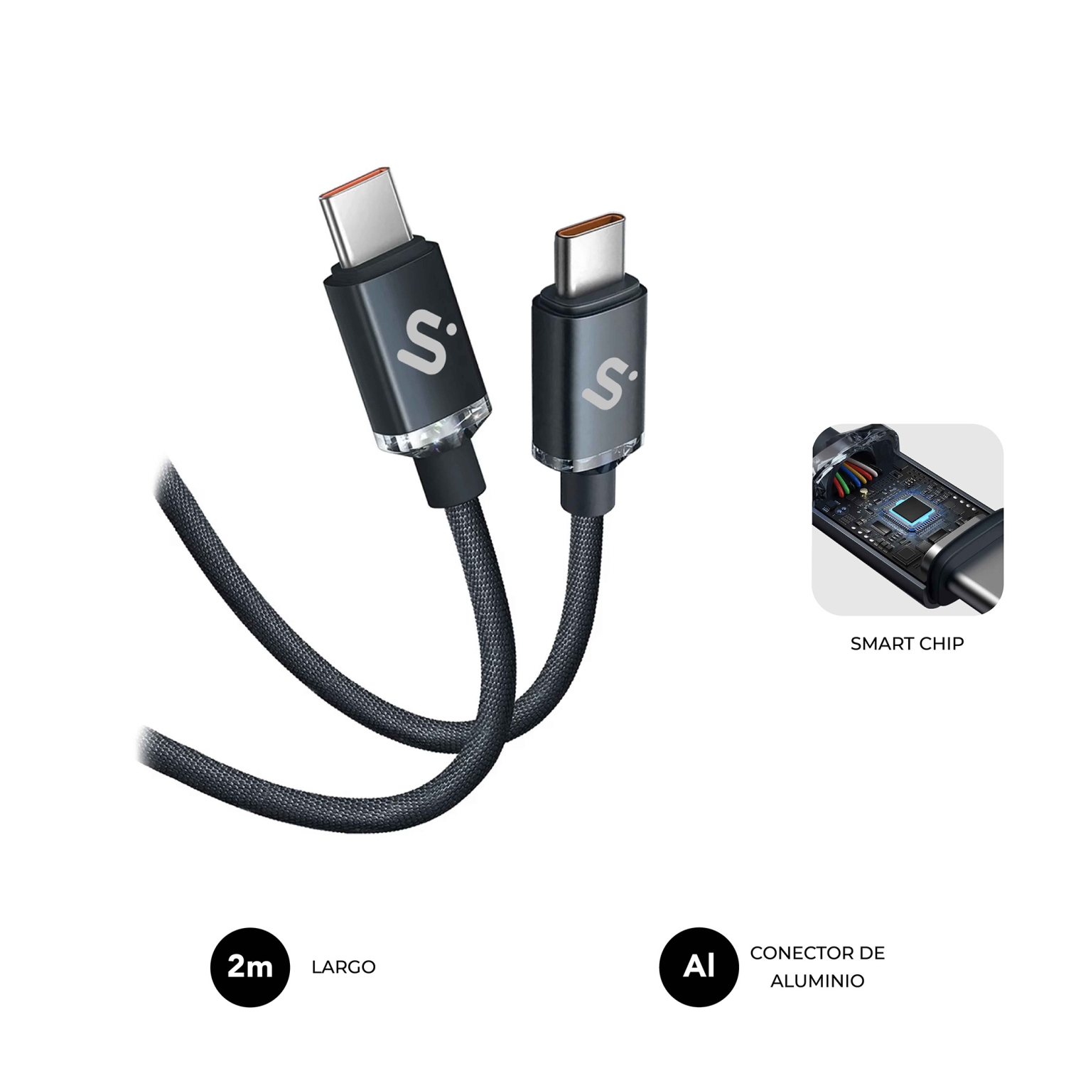 Cable SUBBLIM USB-C 2.0 M/M 2m Negro (SUBCAB-C06002) - Imagen 2