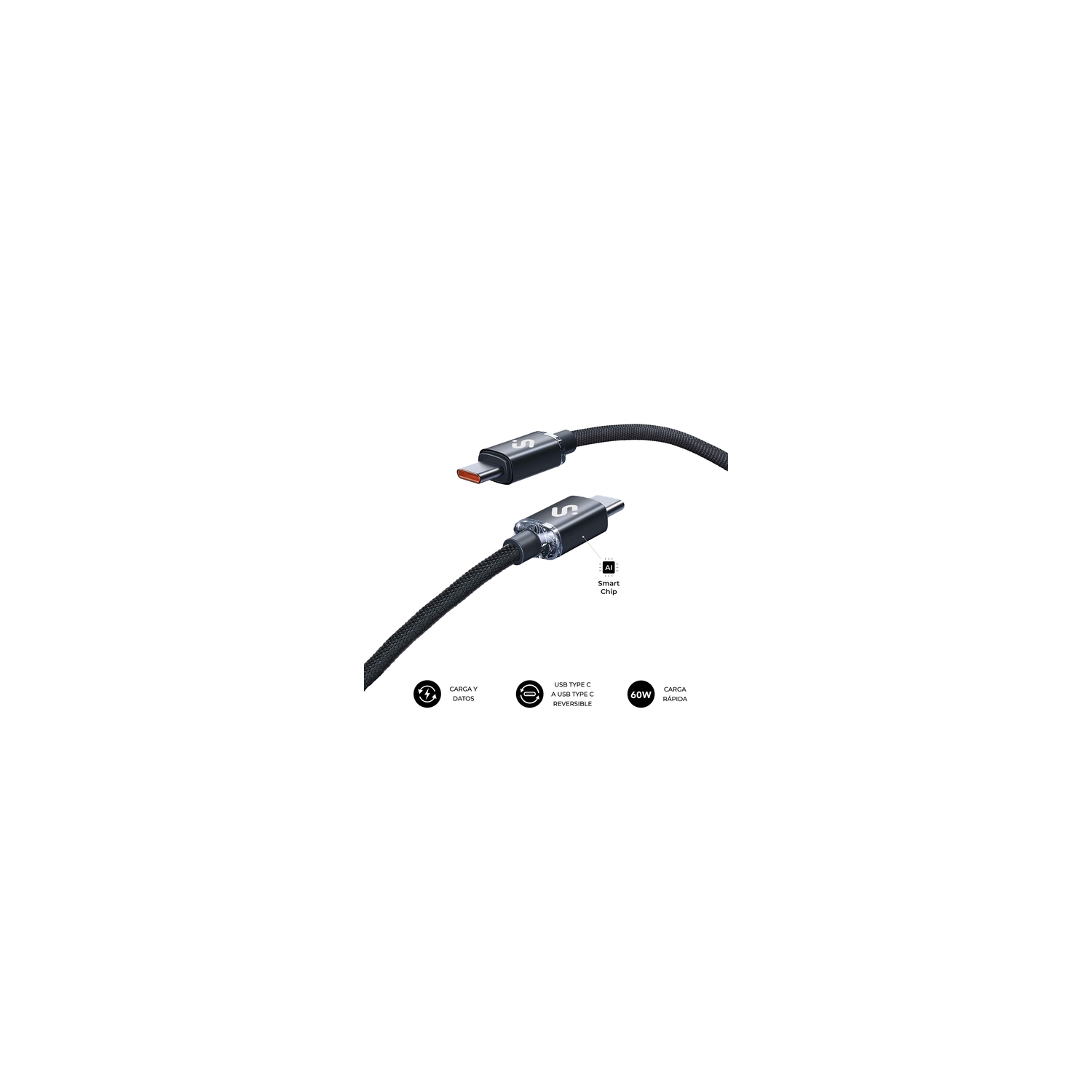 Cable SUBBLIM USB-C 2.0 M/M 2m Negro (SUBCAB-C06002) - Imagen 3