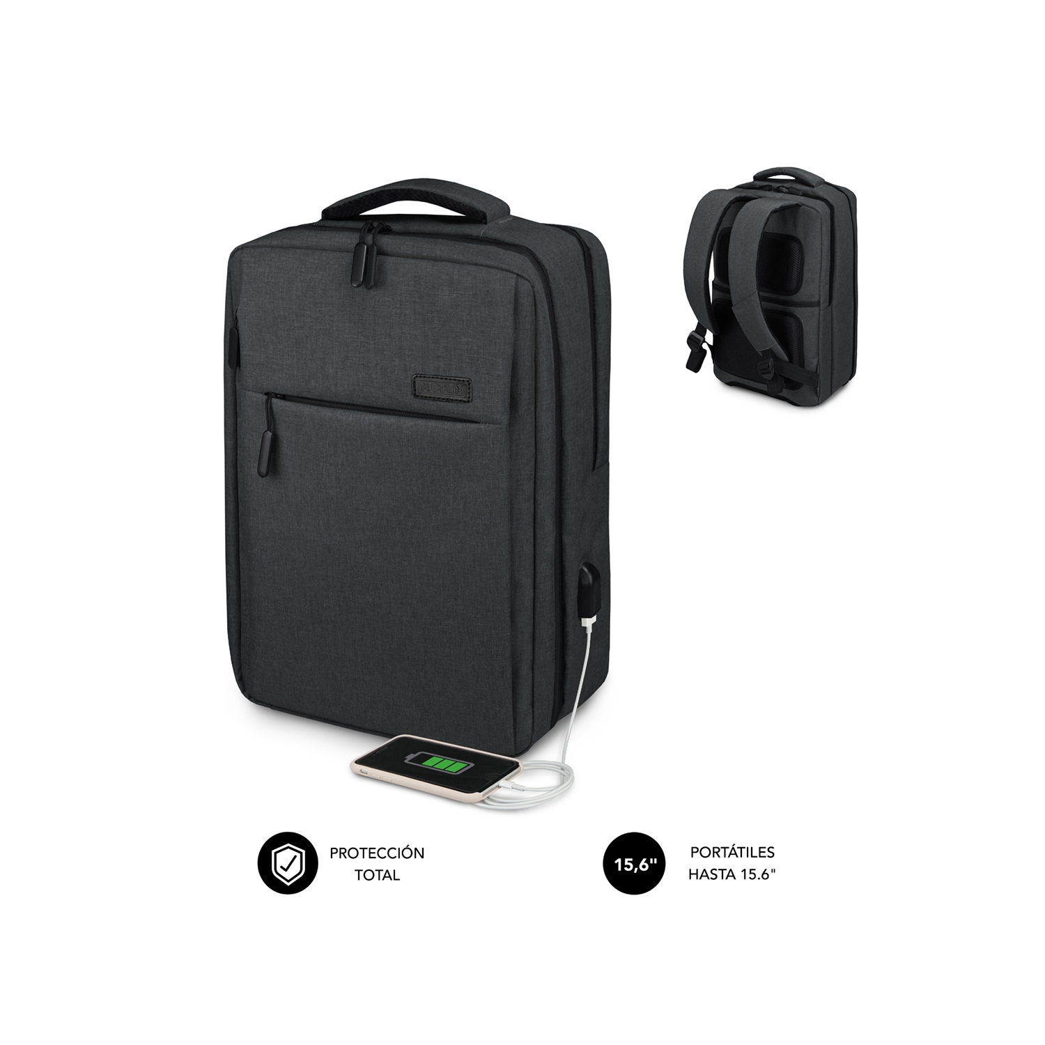 Mochila SUBBLIM Traveller 15.6" USB Gris (BP-3EAP100) - Imagen 2