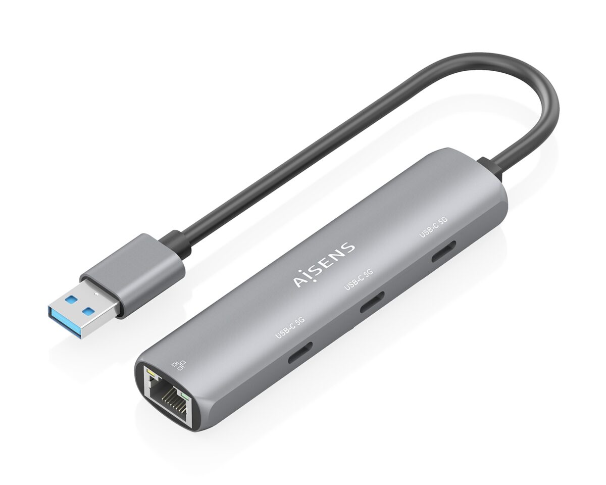Alternative view of Hub AISENS USB-A a 3xUSB-C/1xRJ45 Gris (ASUC-4P037-GR)