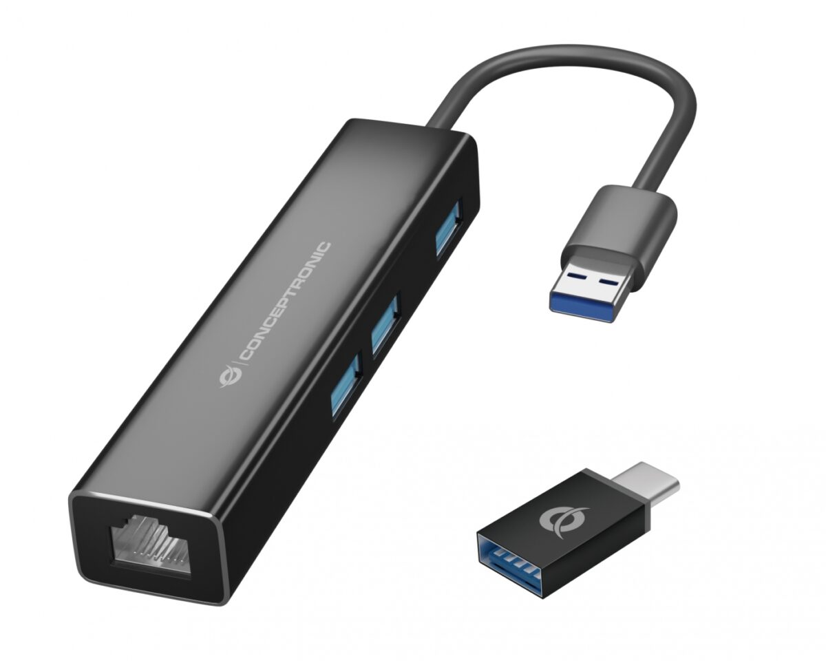 Alternative view of Hub CONCEPTRONIC USB-A a 3USB-A 1xRJ45 Negro (DONN07BA)