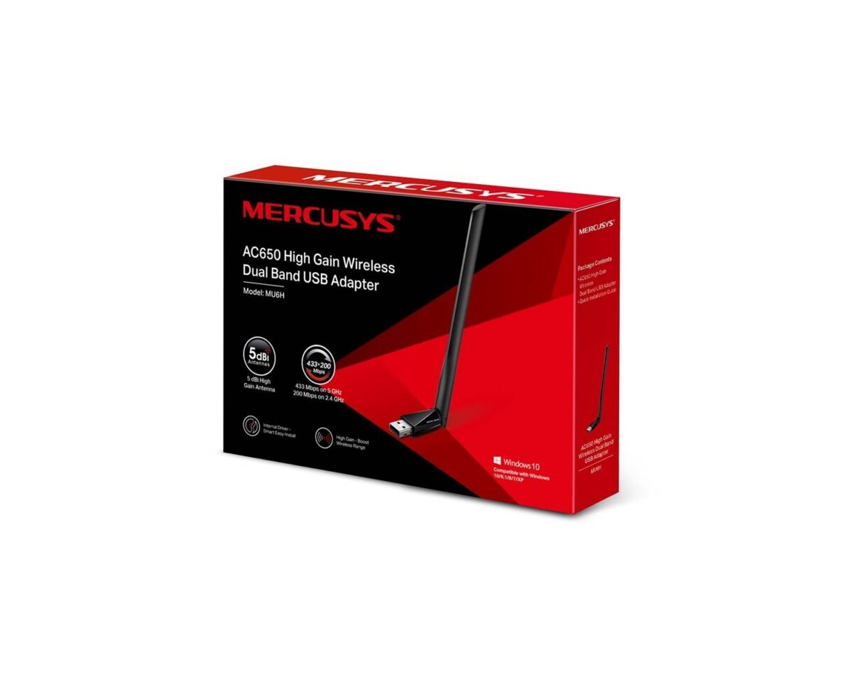 Alternative view of Adaptador Mercusys USB 2.0 AC650 DualBand Negro (MU6H)