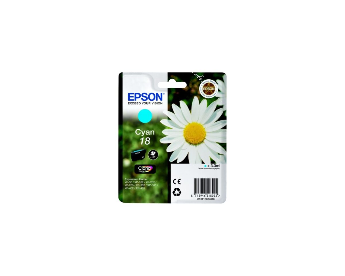 Alternative view of Tinta Epson 18 T1802 Cian 3.3ml 180 pág (C13T18024012)