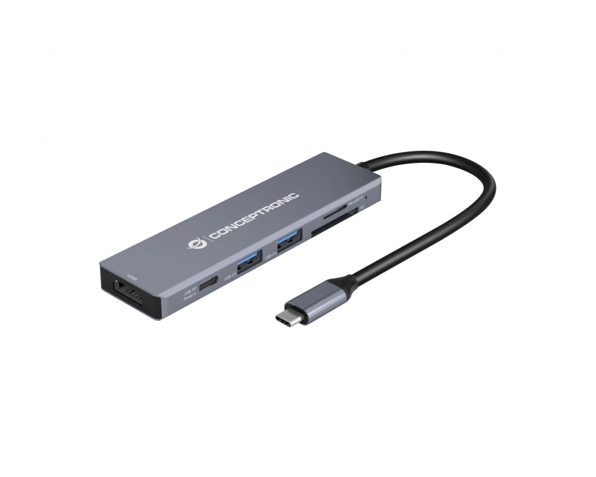 Alternative view of Dock CONCEPTRONIC 6en1 USB-C a HDMI/USB/SD/TF (DONN23G)