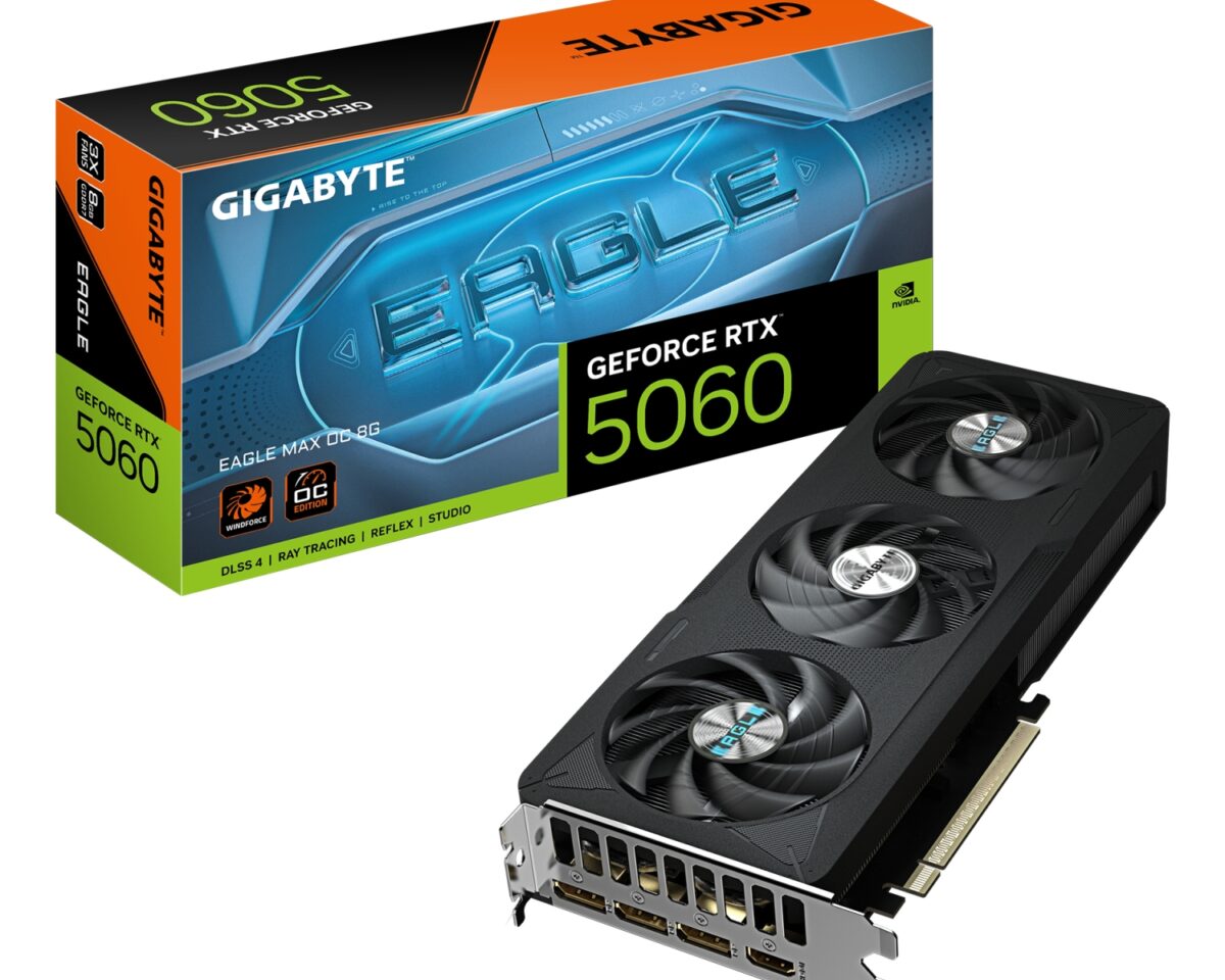 GIGABYTE GeForce RTX 5060 EAGLE MAX OC 8G Tarjeta Gráfica – 8 GB GDDR7, 128 bits, PCI-E 5.0, frecuencia de núcleo 2550 MHz, 3 x DisplayPort, 1 x H