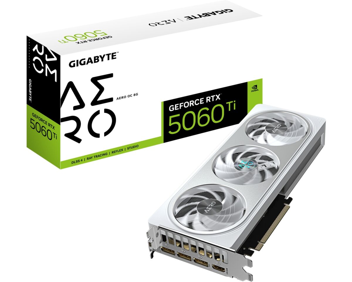 GIGABYTE GeForce RTX 5060 Ti AERO OC 8G Tarjeta Gráfica – 8 GB GDDR7, 128 bits, PCI-E 5.0, 2647 MHz Frecuencia del núcleo, 3 x DisplayPort, 1 x HD
