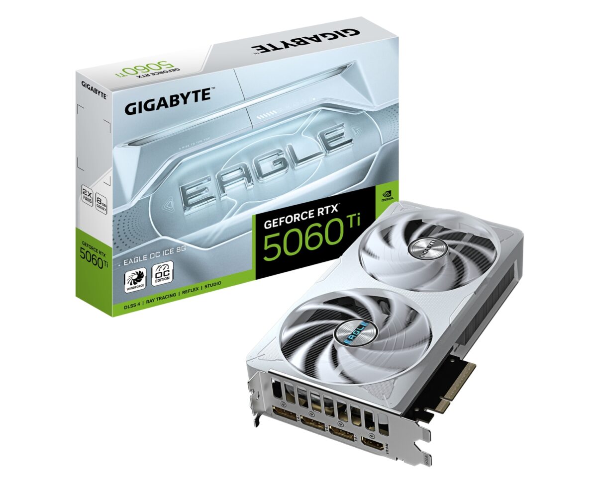 GIGABYTE GeForce RTX 5060 Ti EAGLE OC ICE 8G Tarjeta Gráfica – 8 GB GDDR7, 128 bits, PCI-E 5.0, 2617 MHz Frecuencia del núcleo, 3 x DisplayPort, 1