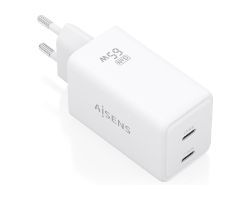 Cargador Pared AISENS GaN 65W 2xUSB-C (ASCH-65W2P078-W)