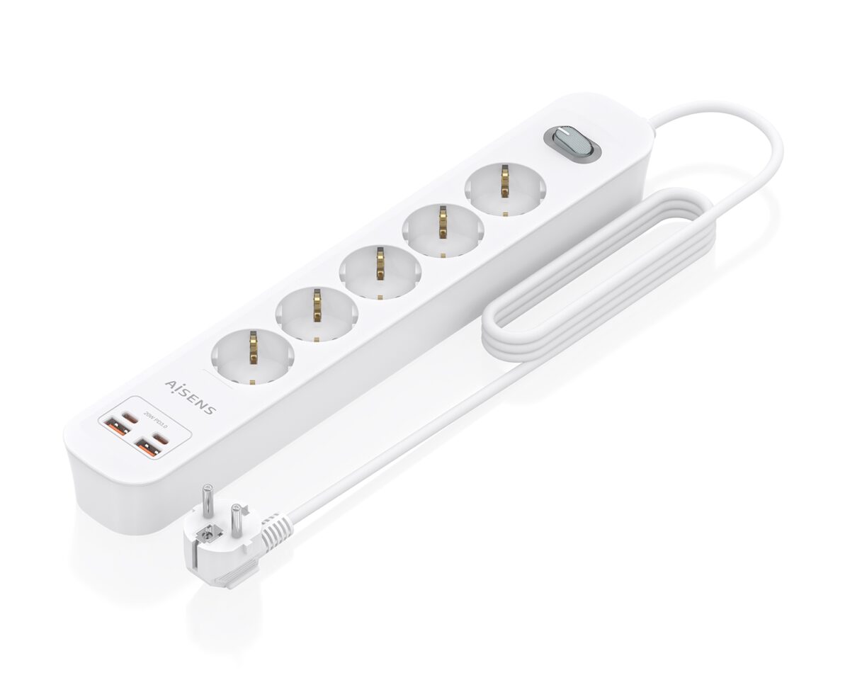 Alternative view of Regleta AISENS 5 Tomas 2xUSB-C 2xUSB-A (ASPS-2A2C14-W)