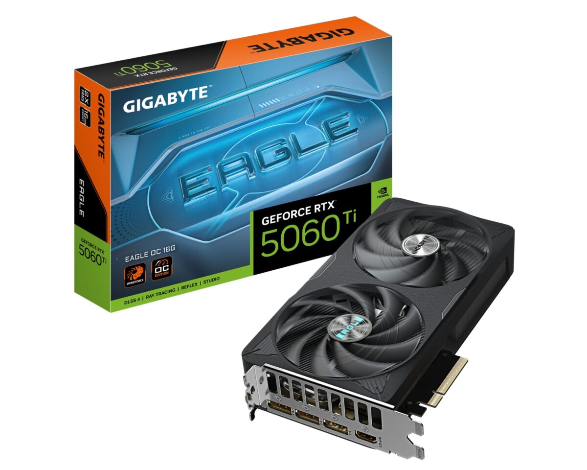 GIGABYTE GeForce RTX 5060 Ti EAGLE OC 16G Tarjeta Gráfica – 16 GB GDDR7, 128 bits, PCI-E 5.0, 2617 MHz Frecuencia del núcleo, 3 x DisplayPort, 1 x