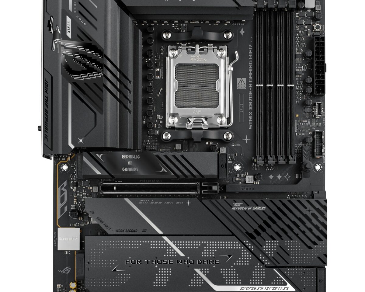 Alternative view of ASUS ROG STRIX X870E-H GAMING WIFI7: (AM5) 4DDR5 ATX