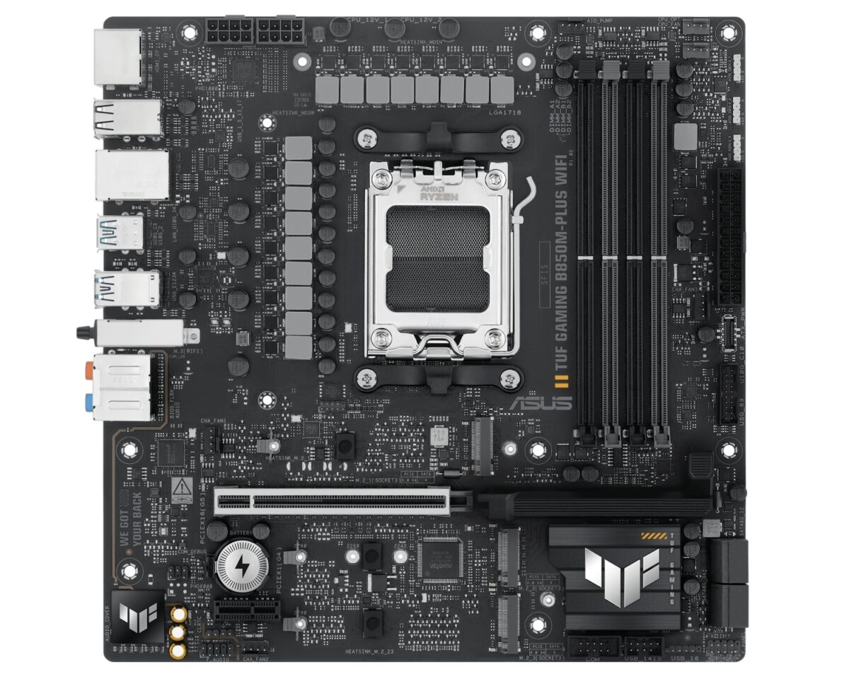 Alternative view of ASUS TUF GAMING B850M-PLUS WIFI: (AM5) 4DDR5 HDMI mATX
