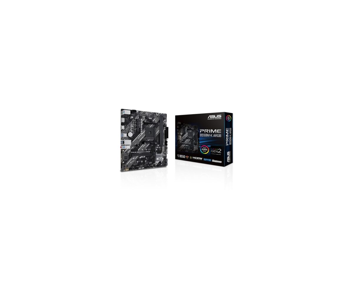 Alternative view of ASUS PRIME B550M-K ARGB: (AM4) 2DDR4 HDMI DP RJ45 mATX