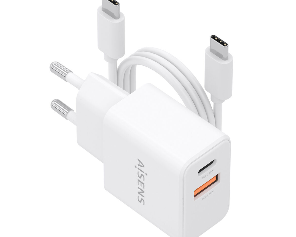Alternative view of Cargador AISENS GaN 20W 1xUSB-C 1xUSB-A Cable 1m Blanco