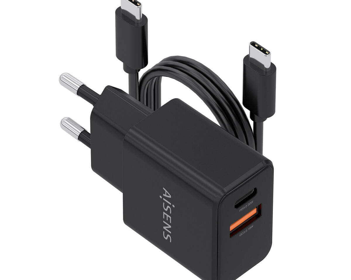 Alternative view of Cargador AISENS GaN 20W 1xUSB-C 1xUSB-A Cable 1m Negro