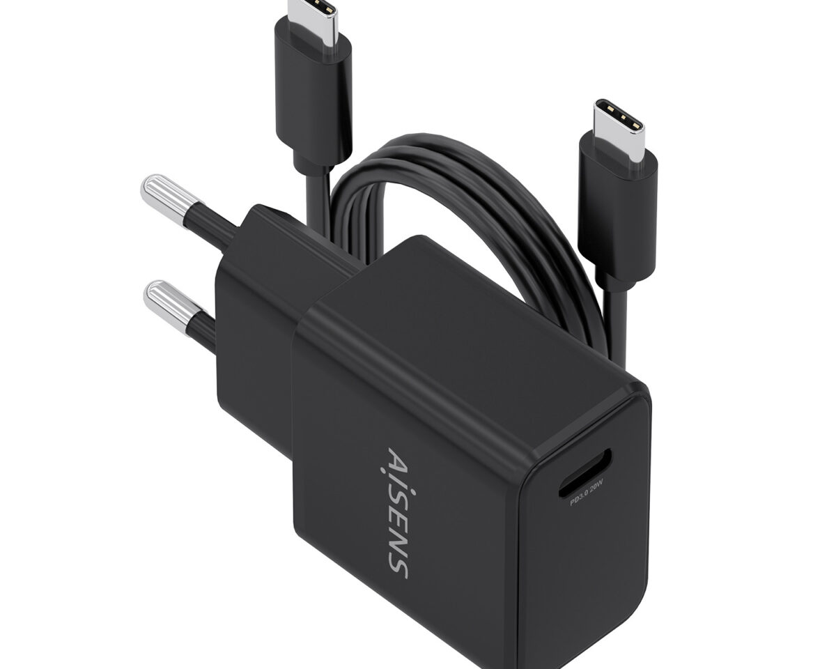 Alternative view of Cargador de Pared AISENS GaN 20W 1xUSB-C Cable 1m Negro
