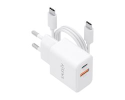 Cargador AISENS GaN 20W 1xUSB-C 1xUSB-A Cable 1m Blanco