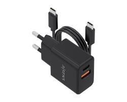 Cargador AISENS GaN 20W 1xUSB-C 1xUSB-A Cable 1m Negro